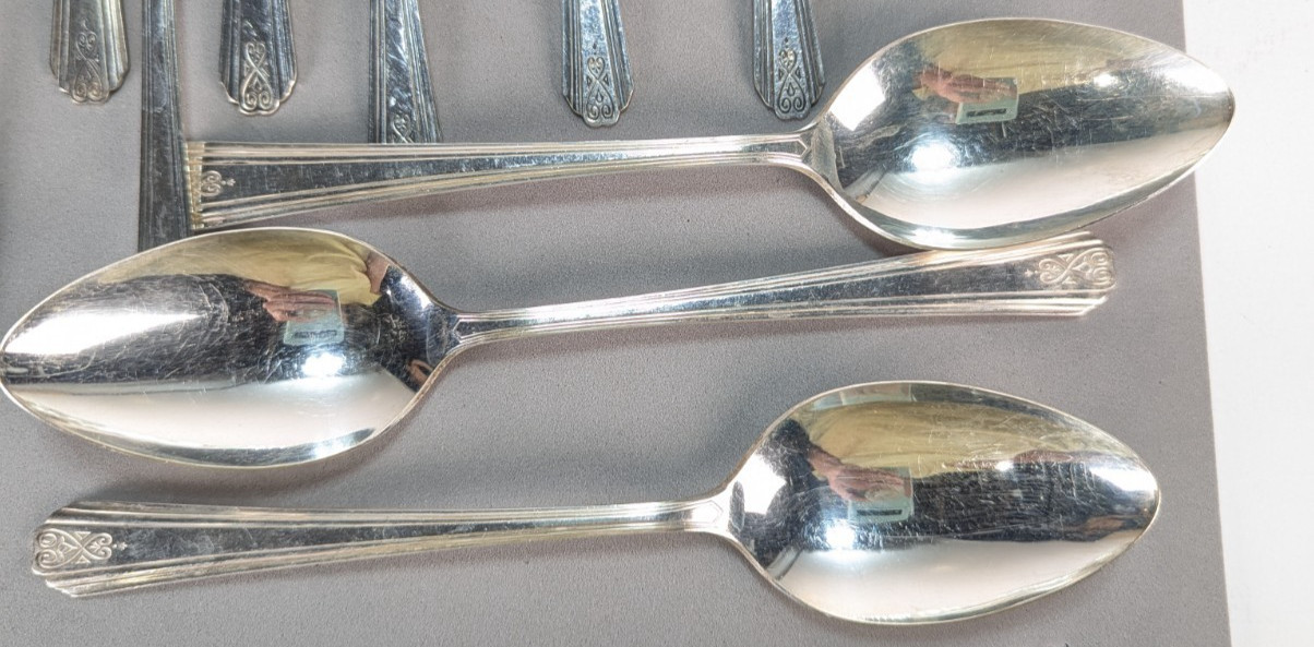 Moderne Silver Plate Flatware Partial Service for 8 + Serving Pieces Deco 47 Pcs
