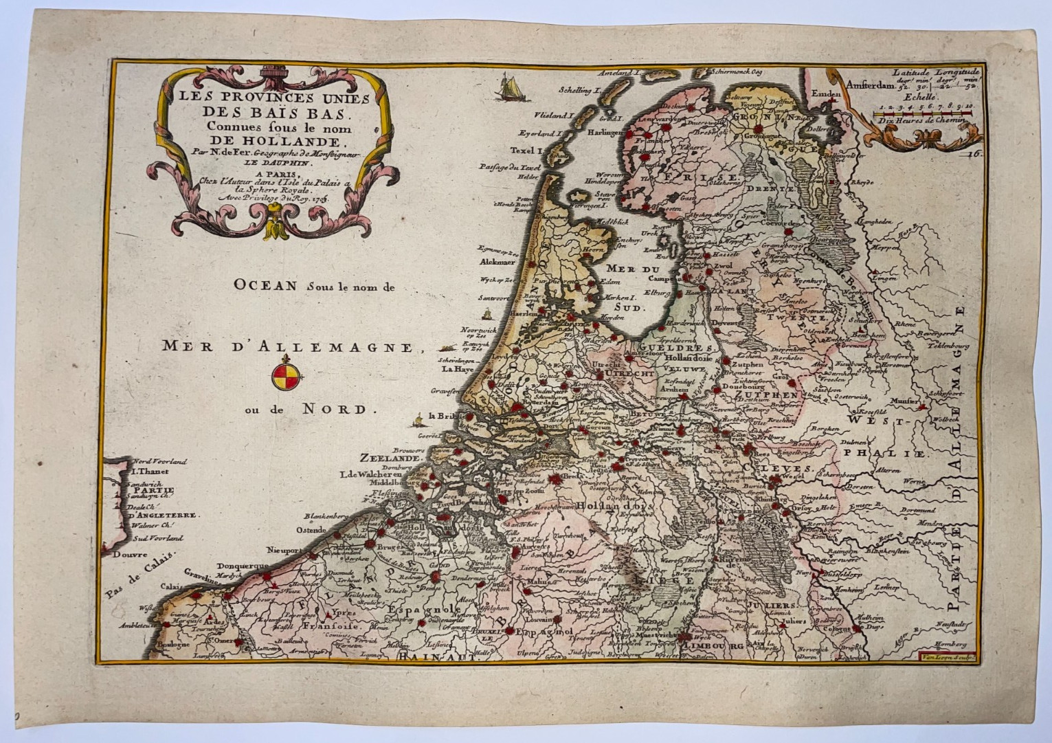 NETHERLANDS DATED 1705 NICOLAS DE FER ANTIQUE MAP 18TH CENTURY