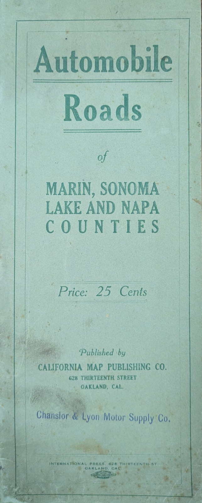 c. 1910 Road Map Booklet – Marin, Sonoma, Lake and Napa Counties, California