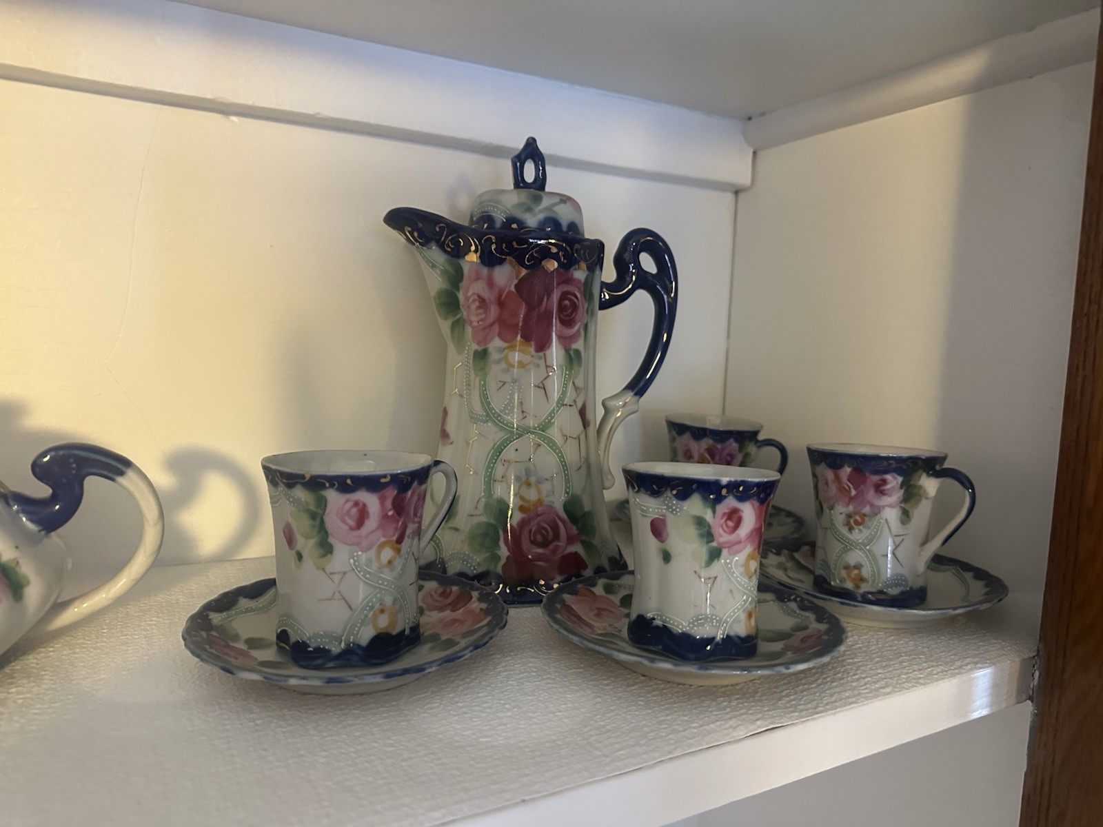 Antique Tea Cup and Saucer Set With Teapot