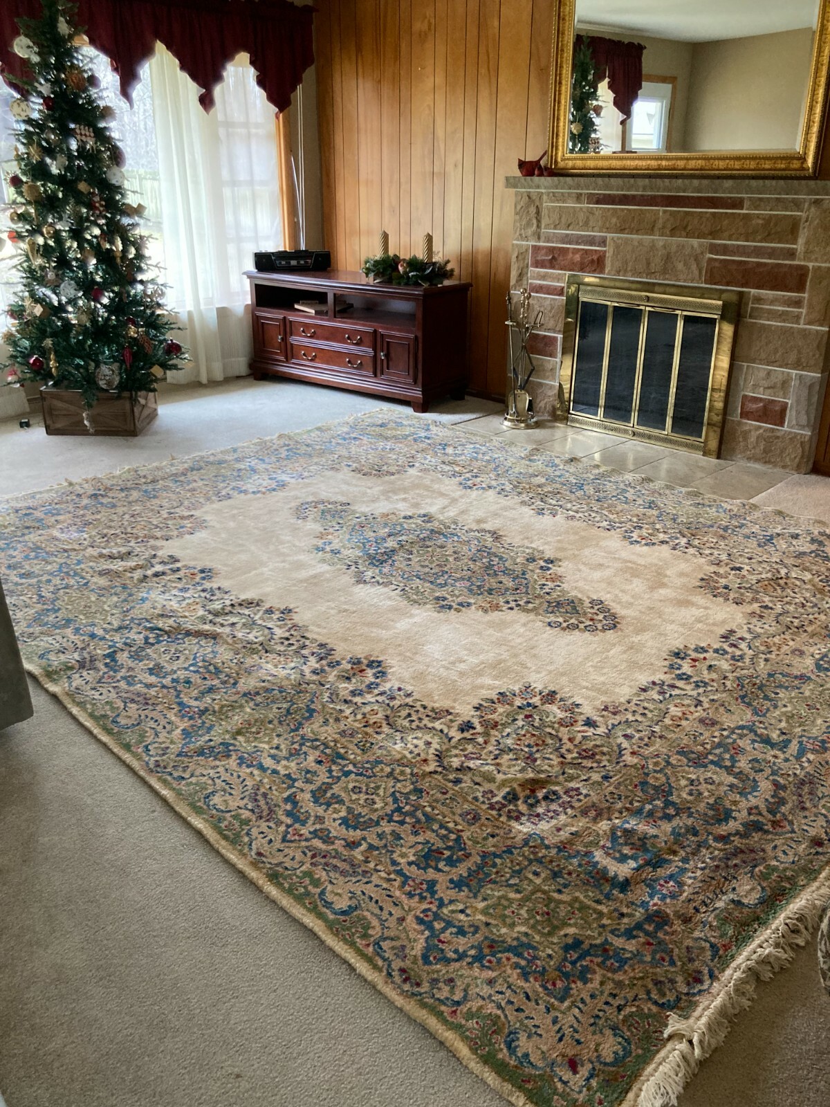 Antique Wool Rug Handmade Middle East 9.5 feet x 12 feet