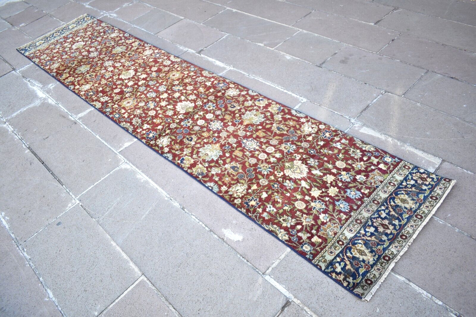 Turkish Hereke Rug 27” x 128” Vintage Hereke Hallway Rug Hand-knotted Area Rug