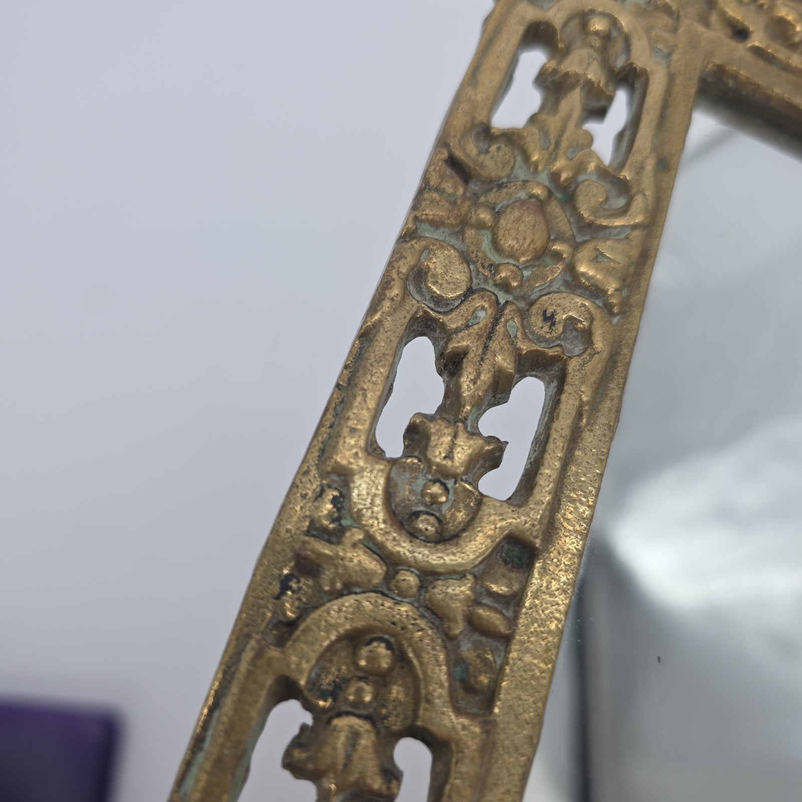 Antique Victorian Solid Brass Frame 19″ Mirror Beveled Glass Wall Candle Sconce