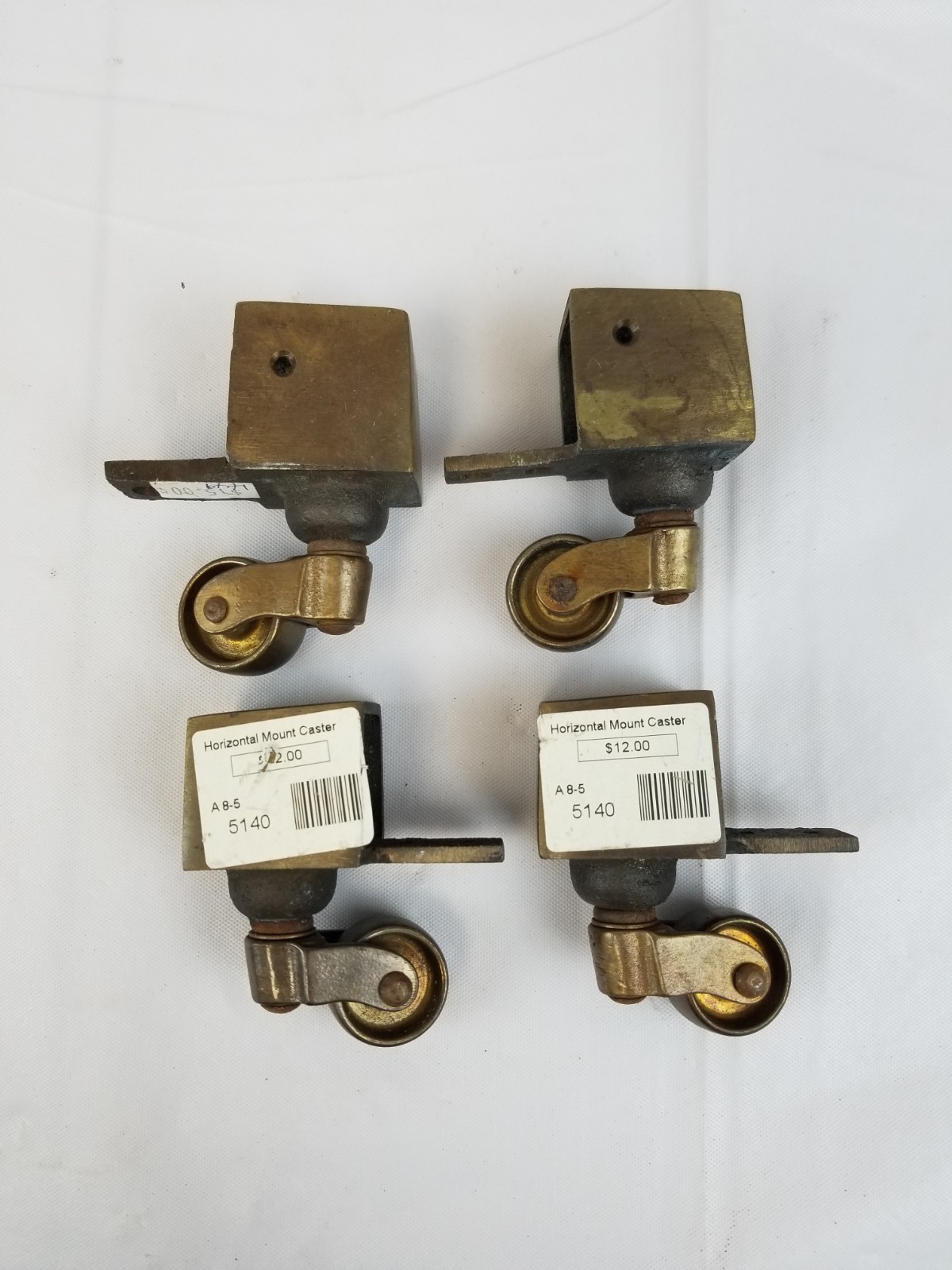 NOS Solid Brass Square Cup Castors set of 4, 7/8″ Wheel