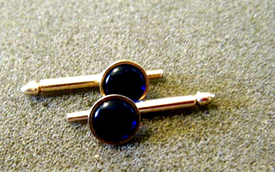 Antique Edwardian PAIR Cufflink Stud Button gold tone royal blue “Swank”mark