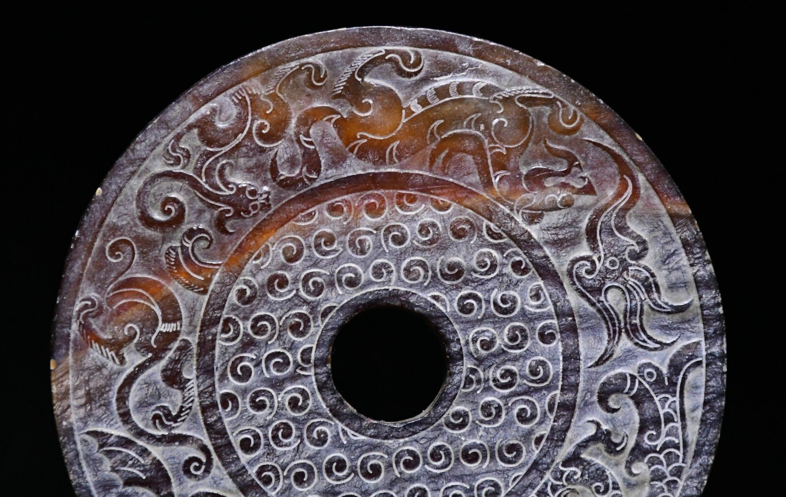 9CM Old Han Dynasty Natural Hetian Jade Carved Beast Animal Pattern Yubi Jade-bi