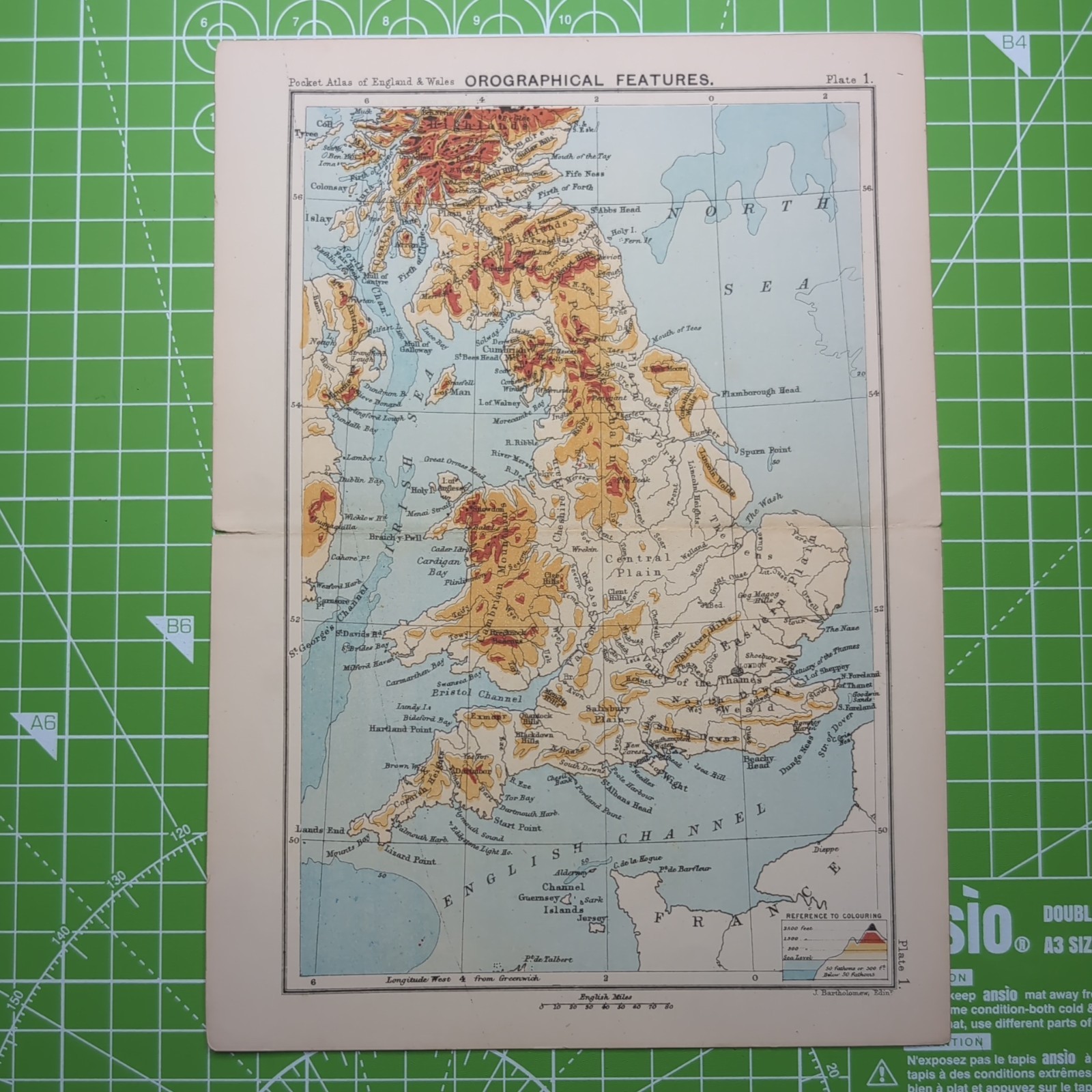 Original 1887 Bartholomew Map Of Orographical Features of Great Britain
