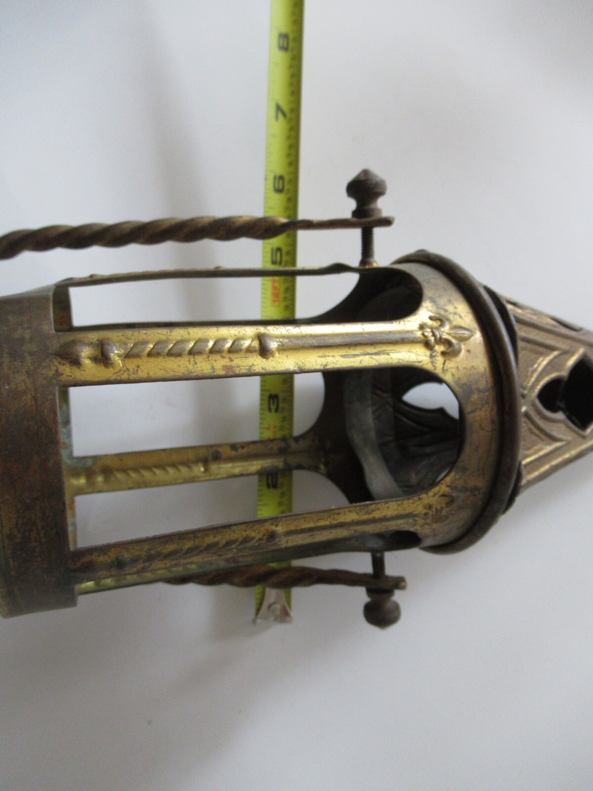 Antique brass Processional Lantern Fleur de lis French cross finial pole mount