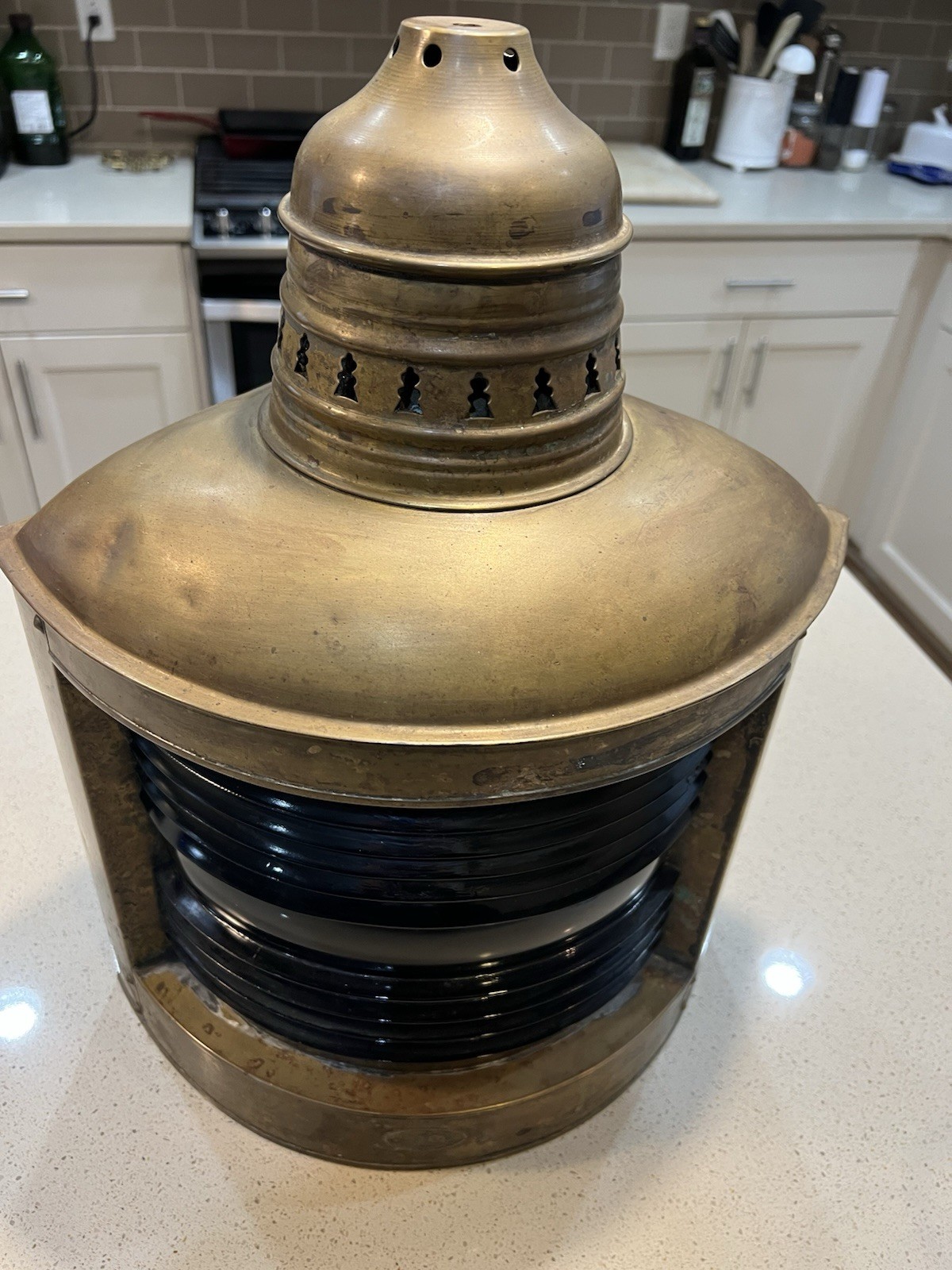 Antique PERKO Marine Lantern Blue Fresnel Lens Miller Burner 18”