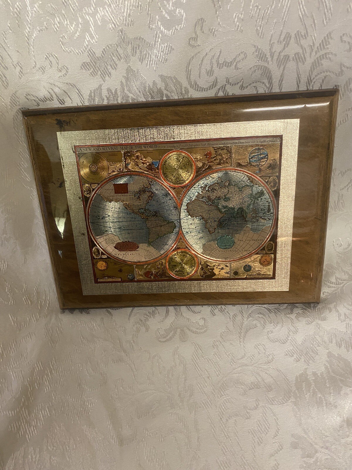 A New And Accvrat Map Of The World 1626 Foiled World Map Wood Frame Made in USA