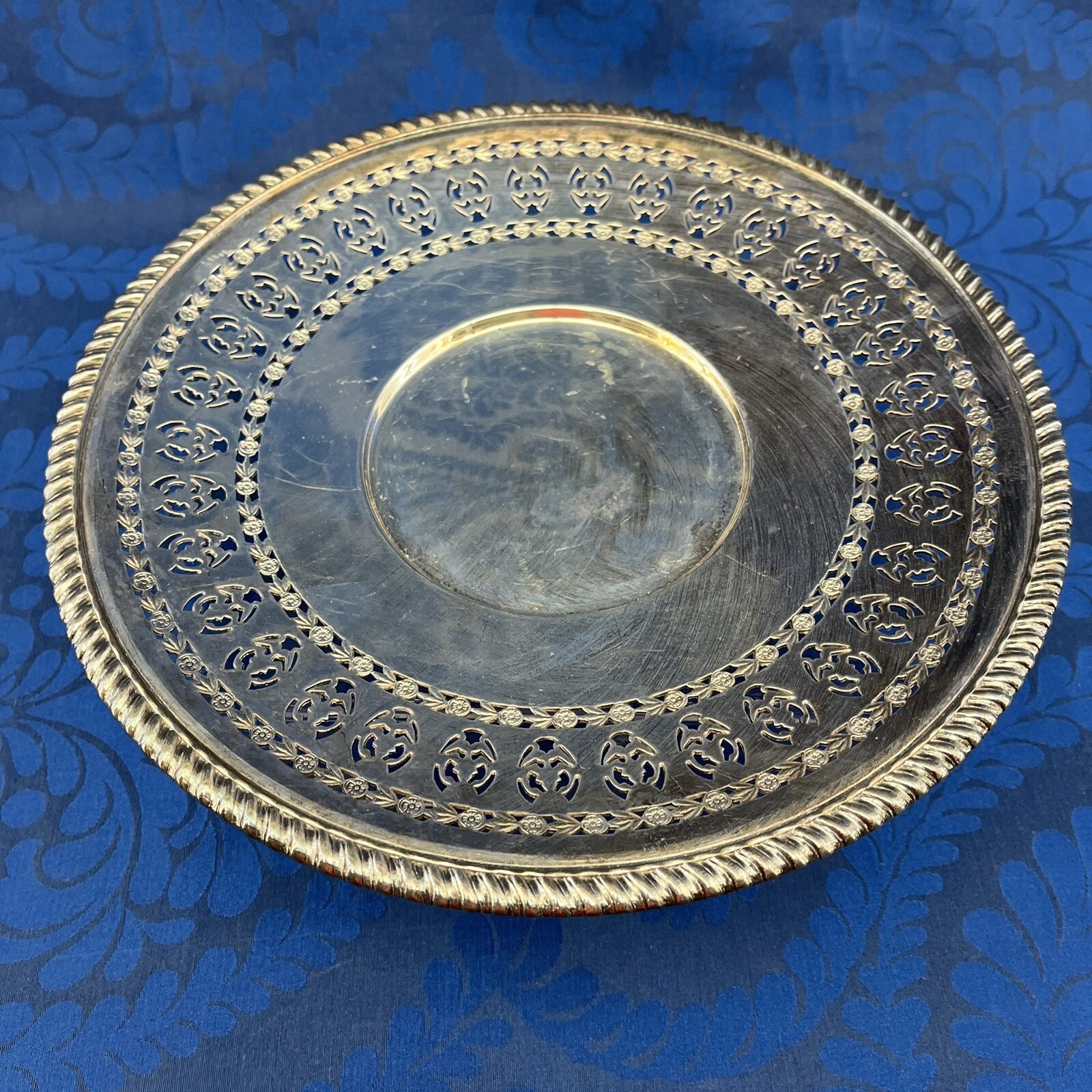 Birks Regency Plate ￼Silver Plated Pierced 10” Serving Tray Plate Vintage