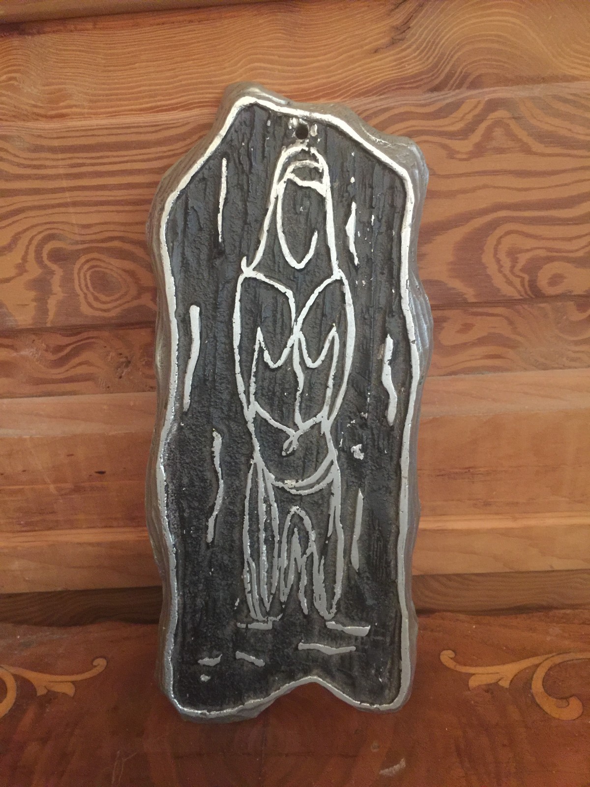 Vintage Mid Century Unusual Metal Plaque Woman Outsider Art