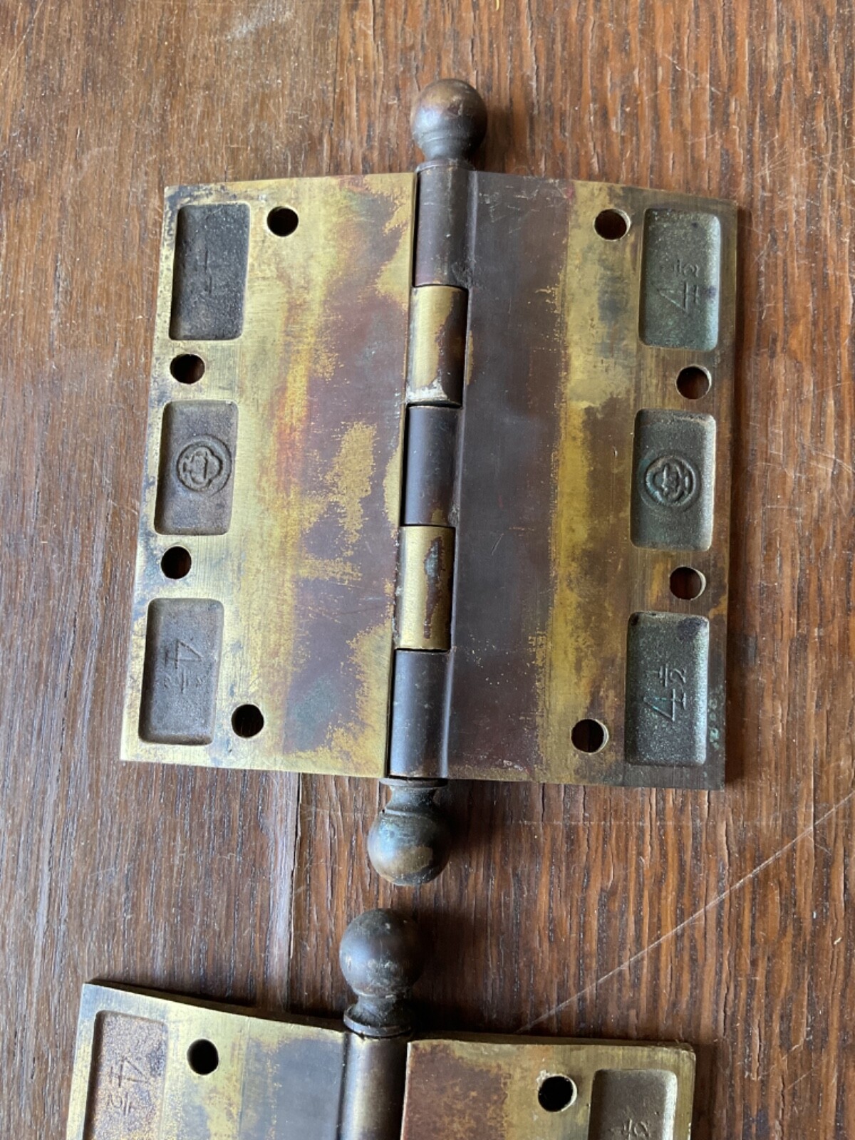 1 Pair Set Of 2 YALE & TOWNE brass bronze 4 1/2 x 4 1/2 early door hinges