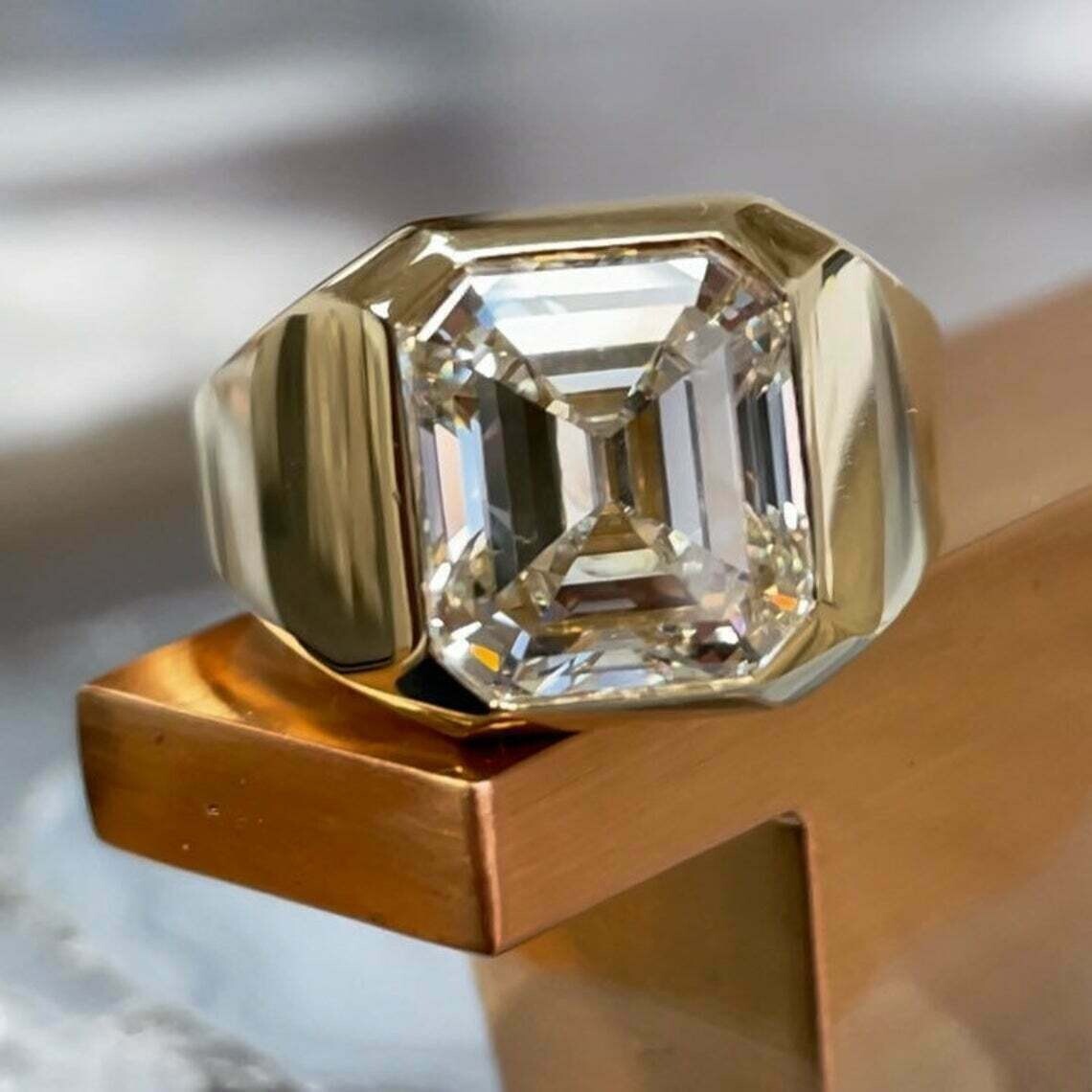 5.00 Ct Asscher Lab-Created Diamond Men’s Engagement Ring 14K Yellow Gold Finish