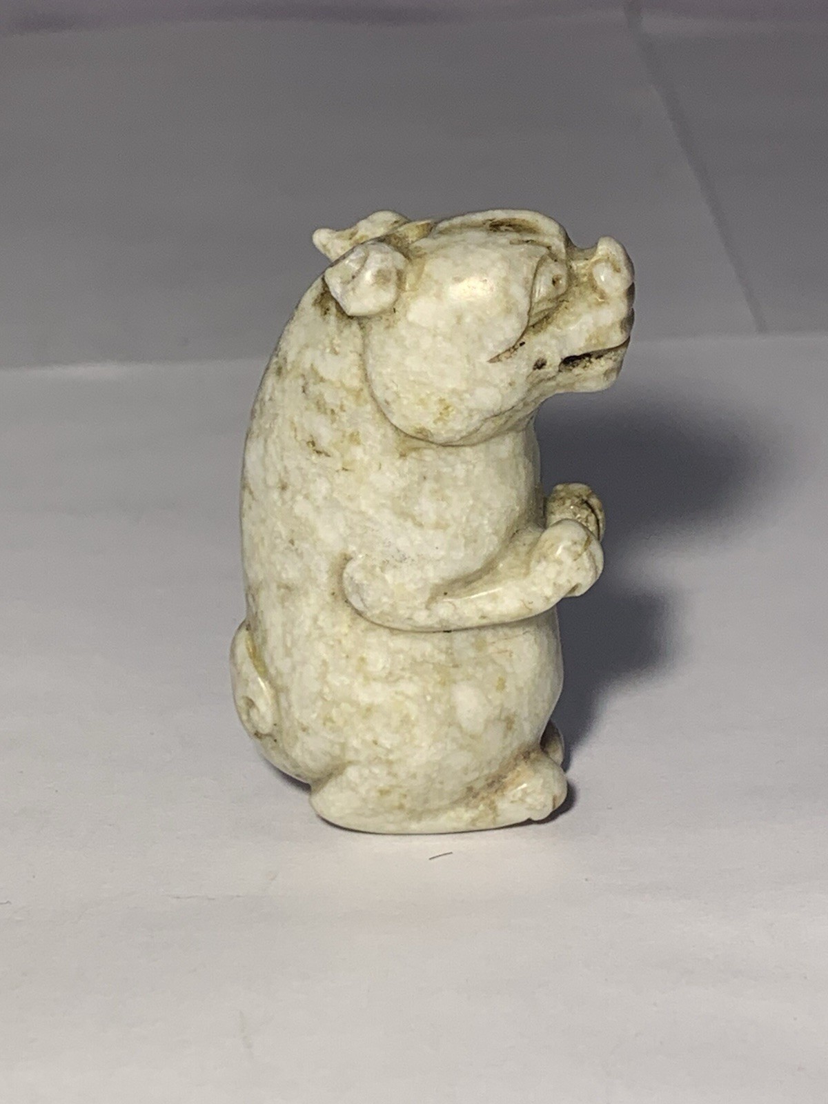 Chinese Antique Chicken Bone Jade Standing Mythical Beast
