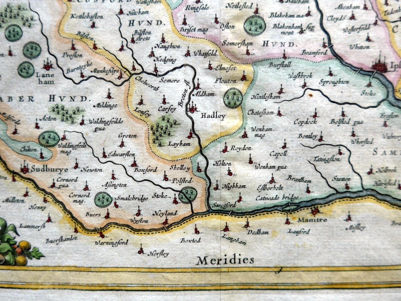 SUFFOLK SUFFOLCIA BY JOAN BLAEU c1654 GENUINE ANTIQUE ENGRAVED MAP