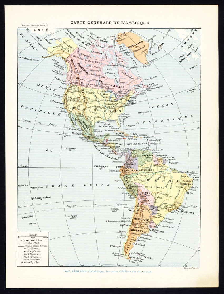Antique Map-Print-NORTH-SOUTH AMERICA-COSTUME-INDIANS-NATURE-Larousse-1897