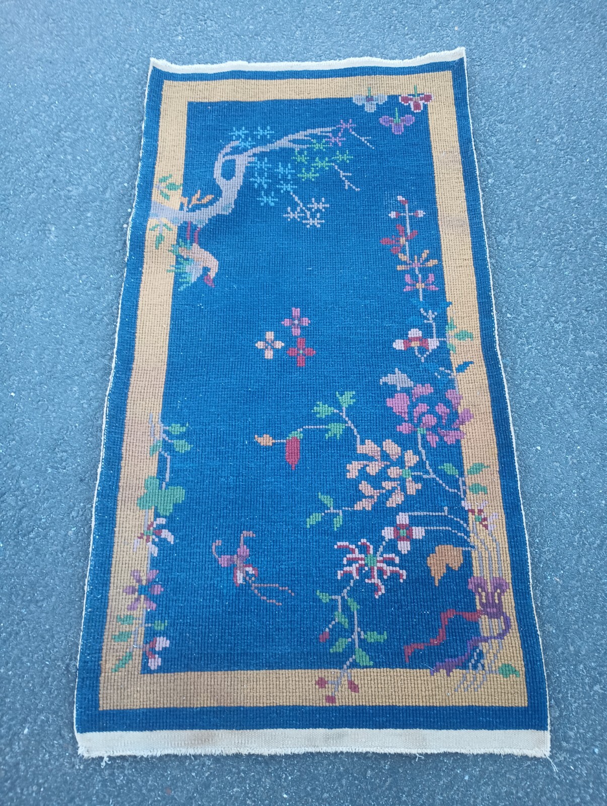 Antique Hand Made Wool Chinese Runner Rug/46 InX24 Inches International Sale