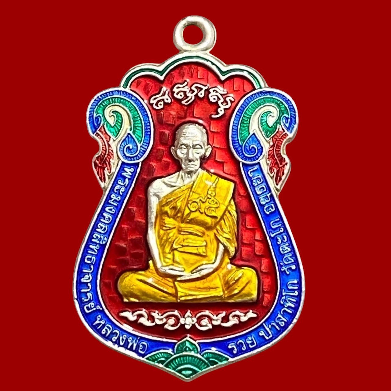 Thai Amulet Luang Phor Ruay Wat Tako Traimas 59 Silver Plated Red Enamel Box 149
