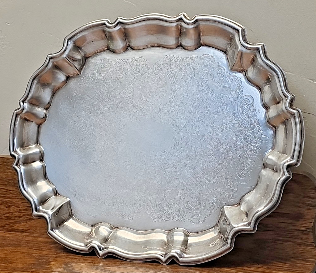 RARE Leonard Silver 10″x14″ Scalloped & Footed Embossed Serving Tray Excellent