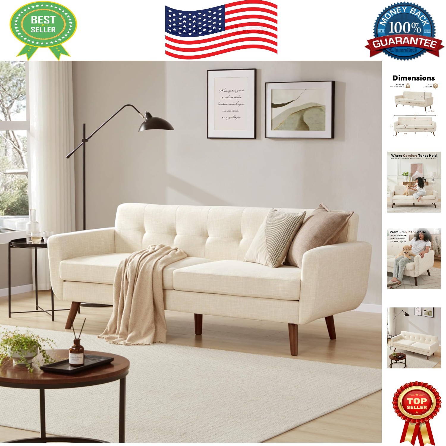 Comfort-Focused 77.2″ Couch – Elegant Button Tufted Loveseat for Modern Homes