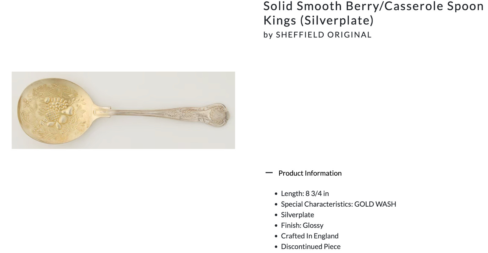 Solid Smooth Berry/Casserole Spoon Kings (Silverplate) by Sheffield Original