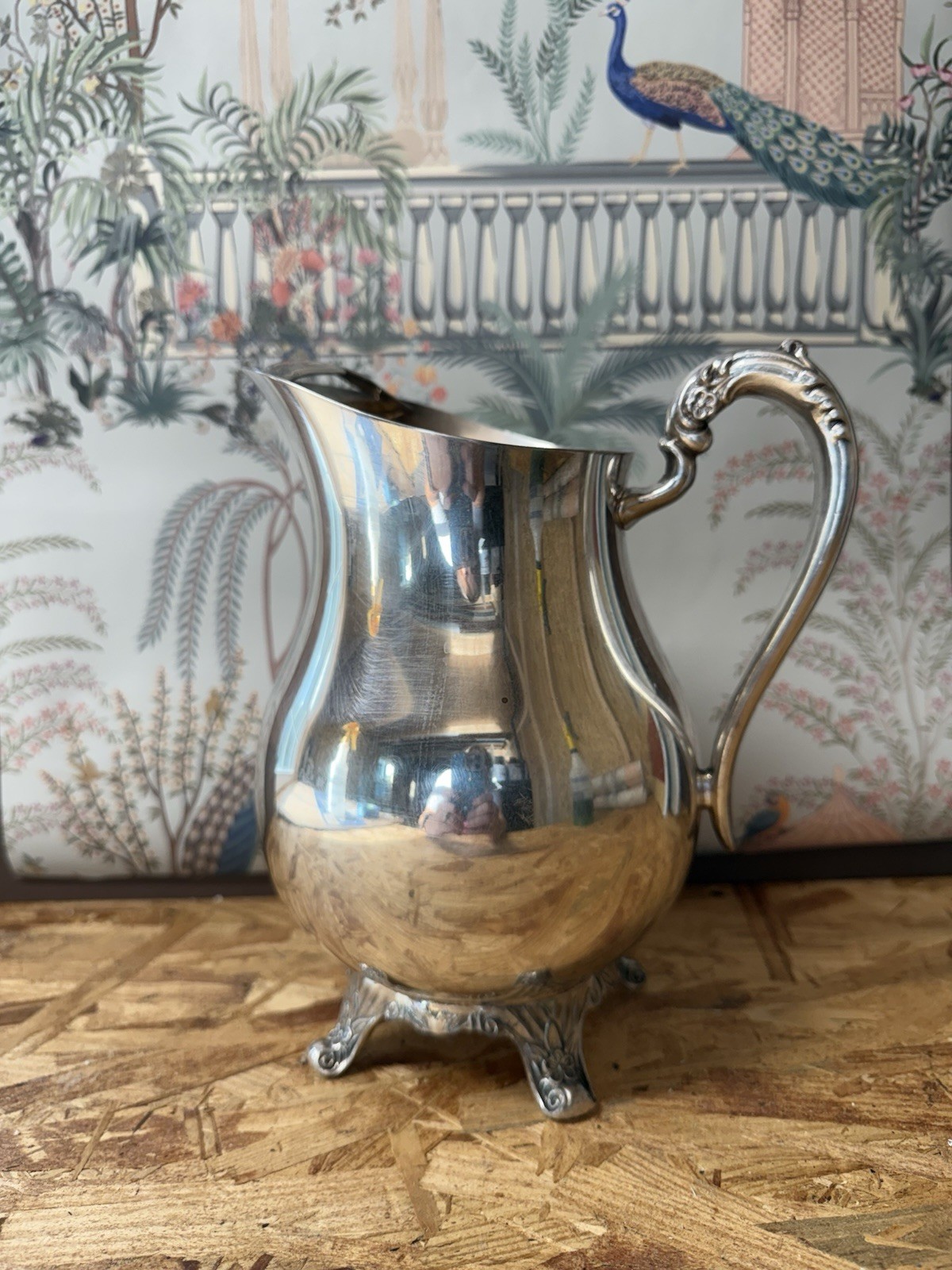 1883 FB ROGERS SILVER CO Footed Ornate Water PITCHER Tea Wine w Ice Guard / Lip
