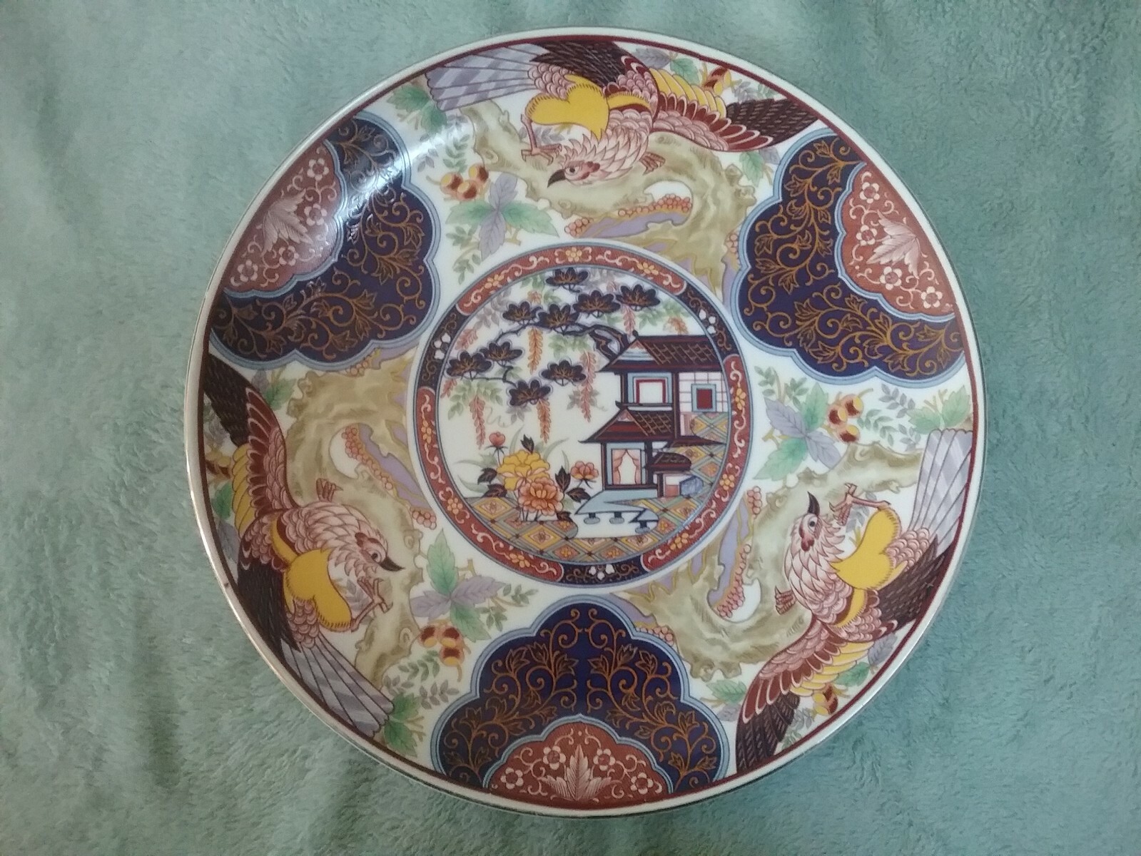 Vintage Japanese Imari Ware Large 12.5″ Charger Plate Phoenix Flowers Minka