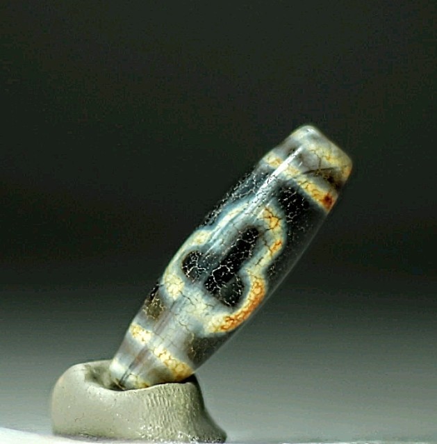 Rare Pre-1800s Indo/Tibetan Old Agate Dragon Skin Bodhi Tree Dzi Bead 13*40mm