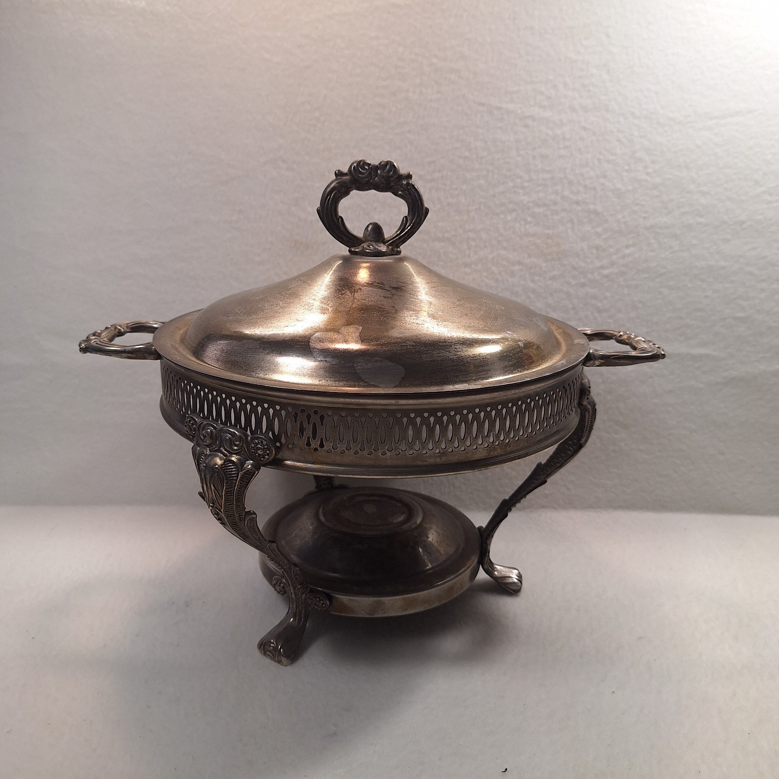 Silver Plated Serving Chafing Dish Casserole Warmer Footed No Glass Insert Dish