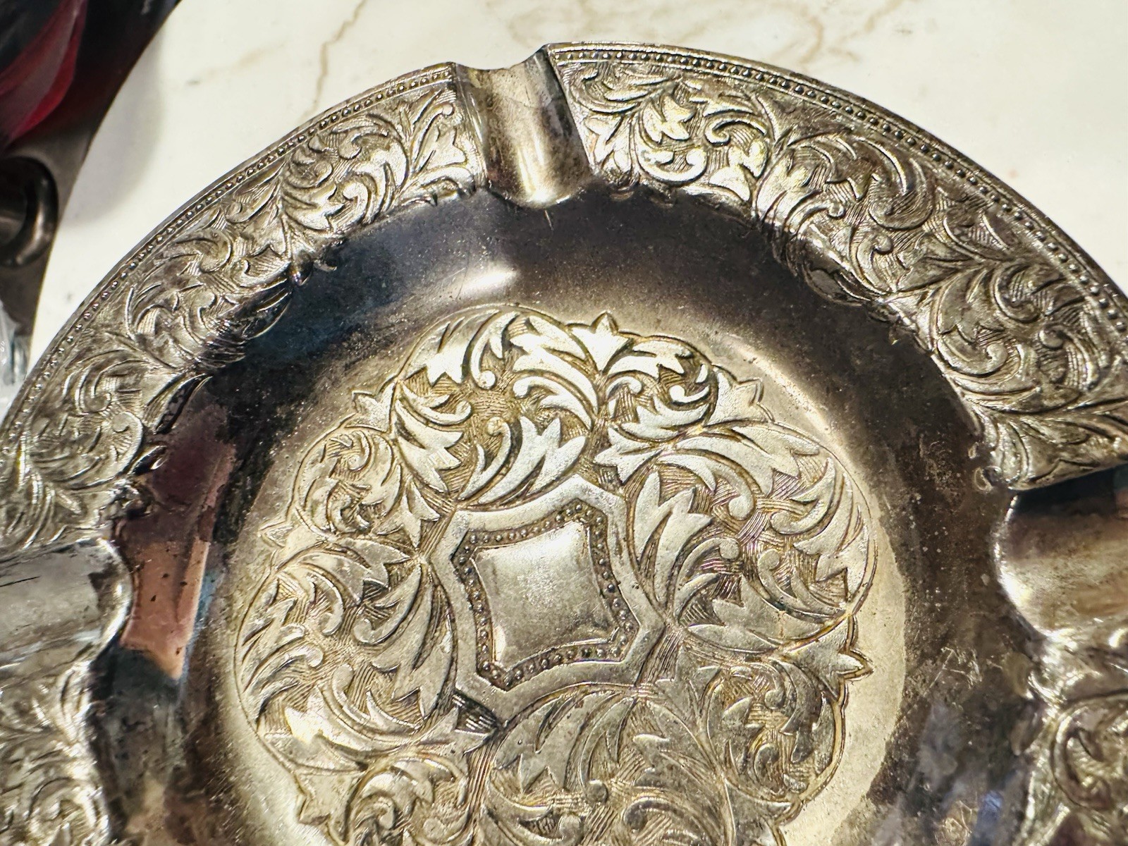 Repoussé Silver Plate Ashtray Dutch Style 5.5” Vintage 1930’s