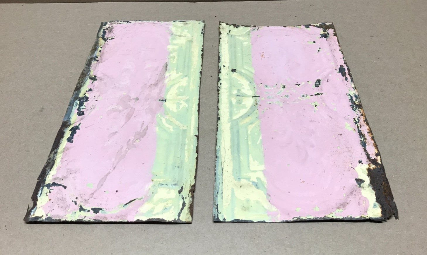 Antique Pair 6″ x 12″ Tin Ceiling Fleur De Lis Shabby Panels Chic VTG 1104-26B