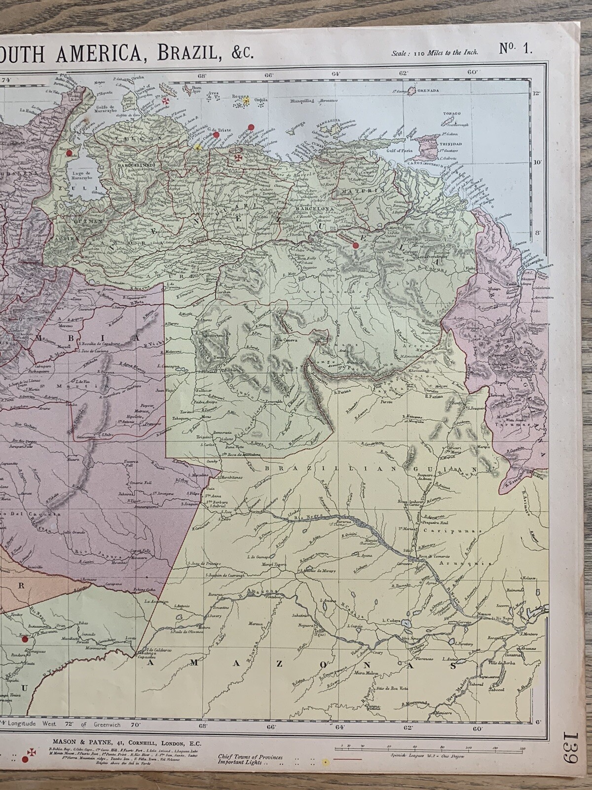 1889 VENEZUELA COLOMBIA ECUADOR ANTIQUE MAP BY LETTS, SON & Co. 131 YEARS OLD
