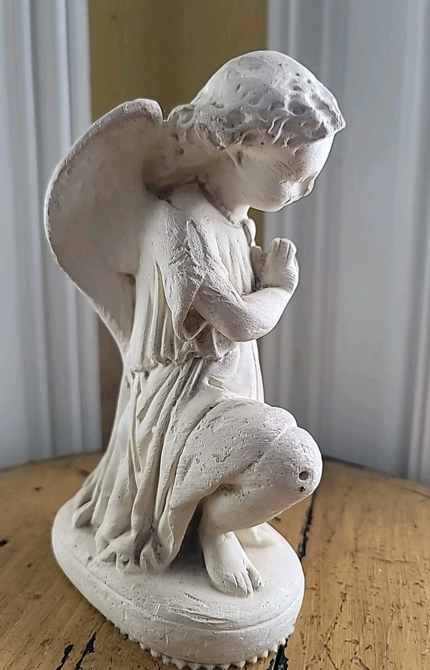 Angel Figure Chalkware Kneeling Praying Solid Chalk Victorian 1880s 7 12″