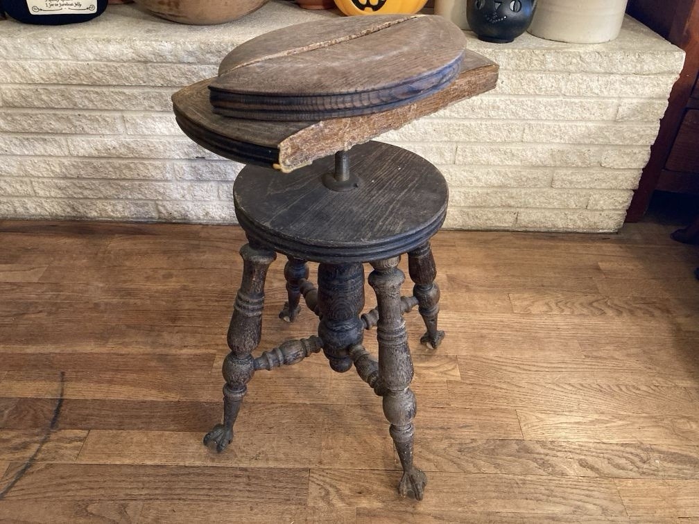 Antique Piano Stool John Gerts Chicago Glass Ball n Claw Feet Needs Seat Repair