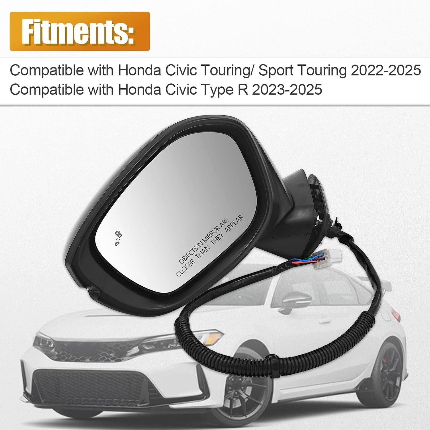 Left Driver Side Mirror Compatible with Civic Touring 2022-2025 Heated Blind Spo