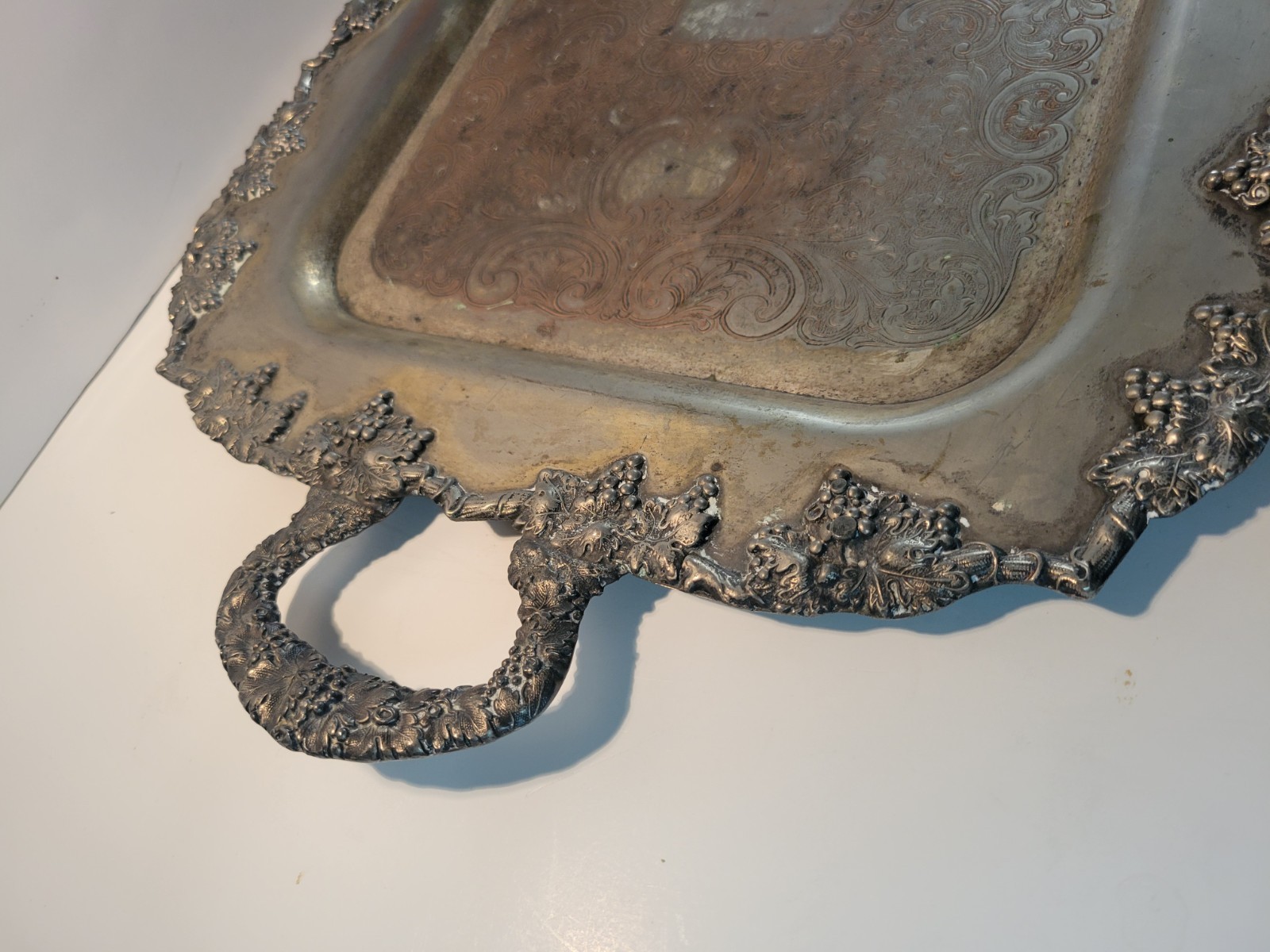 Crescent Silver On Copper Tray Grape Leaf 22 3/4