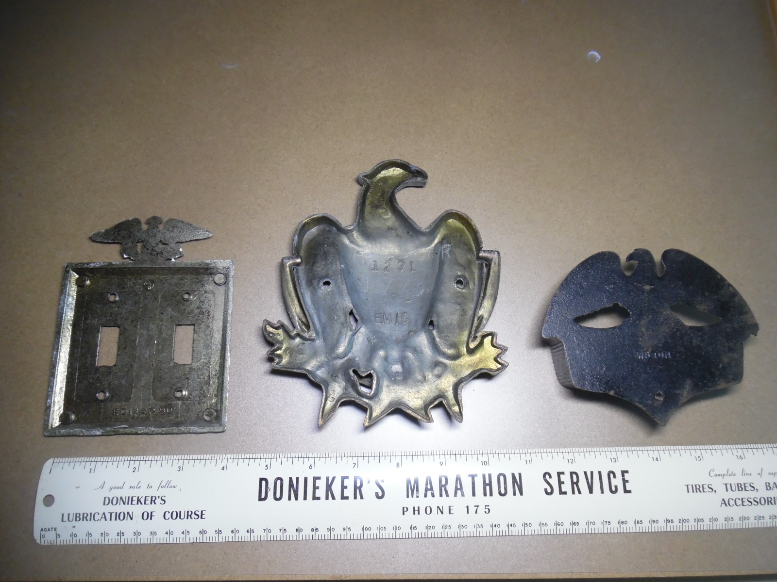 VTG Hammered EAGLE Light SWITCH Cover BRASS DOOR KNOCKER CAST IRON MATCH HOLDER