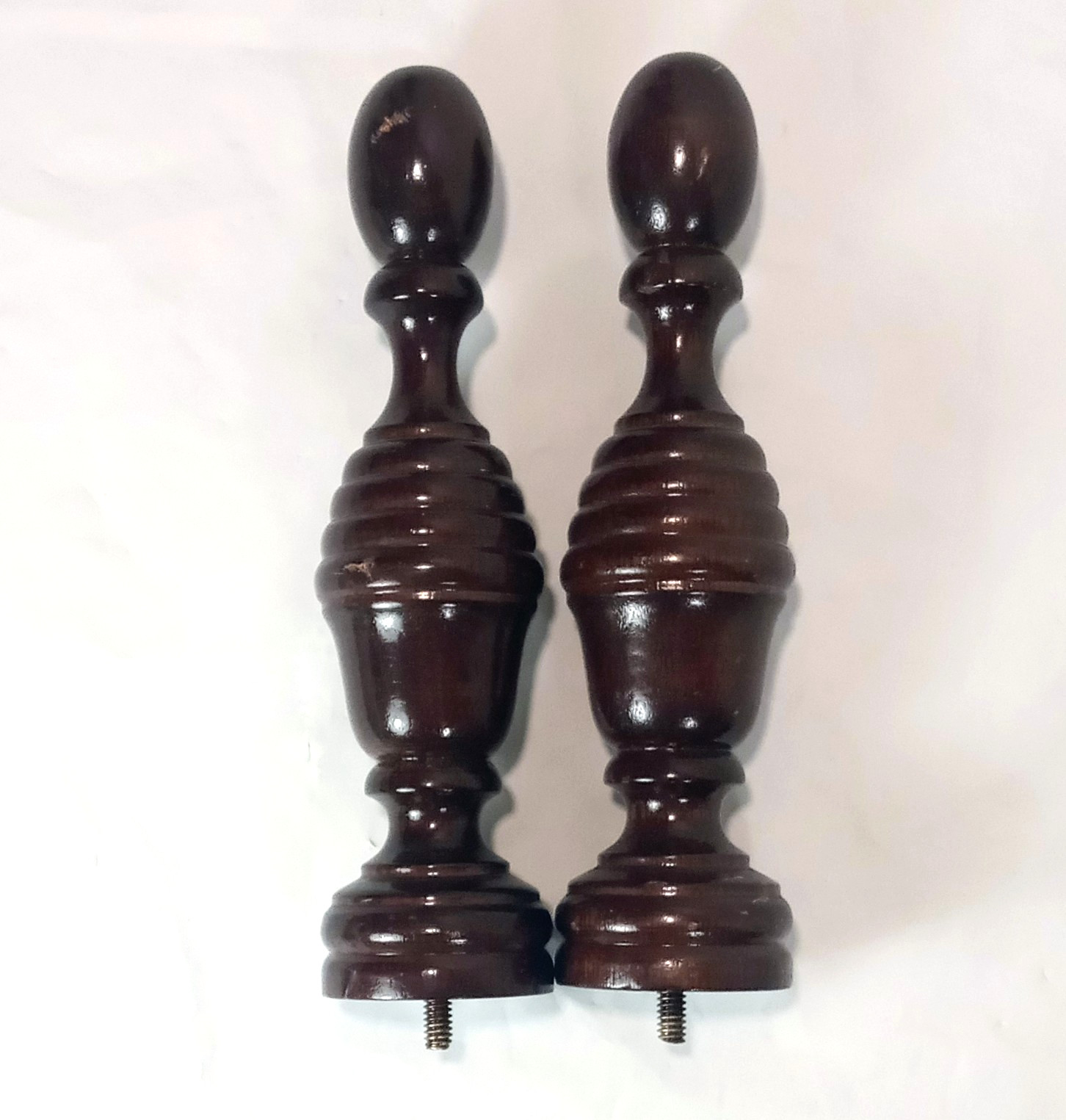 Two Unknown Wood Finials 7” Tall – Damage Dark Salvaged Reclaimed Vintage READ