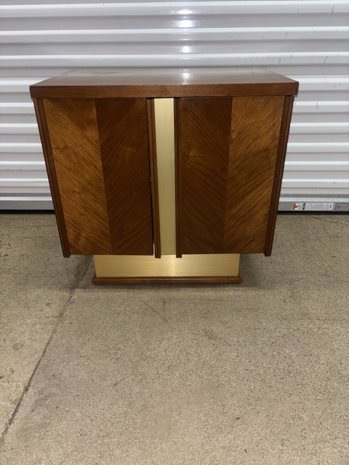 Vintage Mid Century Modern Milo Baughman style Brass and Walnut nightstand