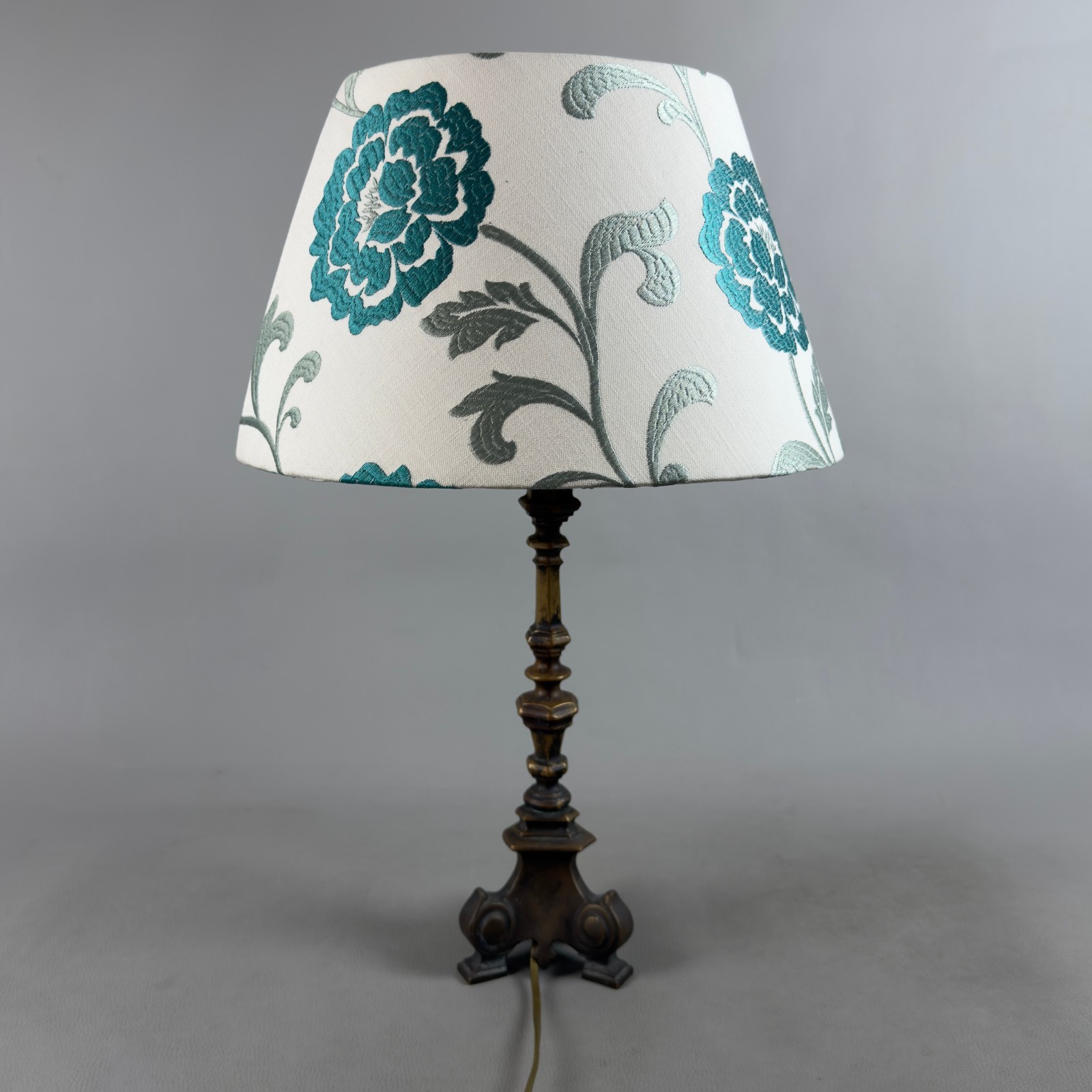 Vintage XX Century Solid Brass Table Lamp With Fabric Shade, After 1950 Original