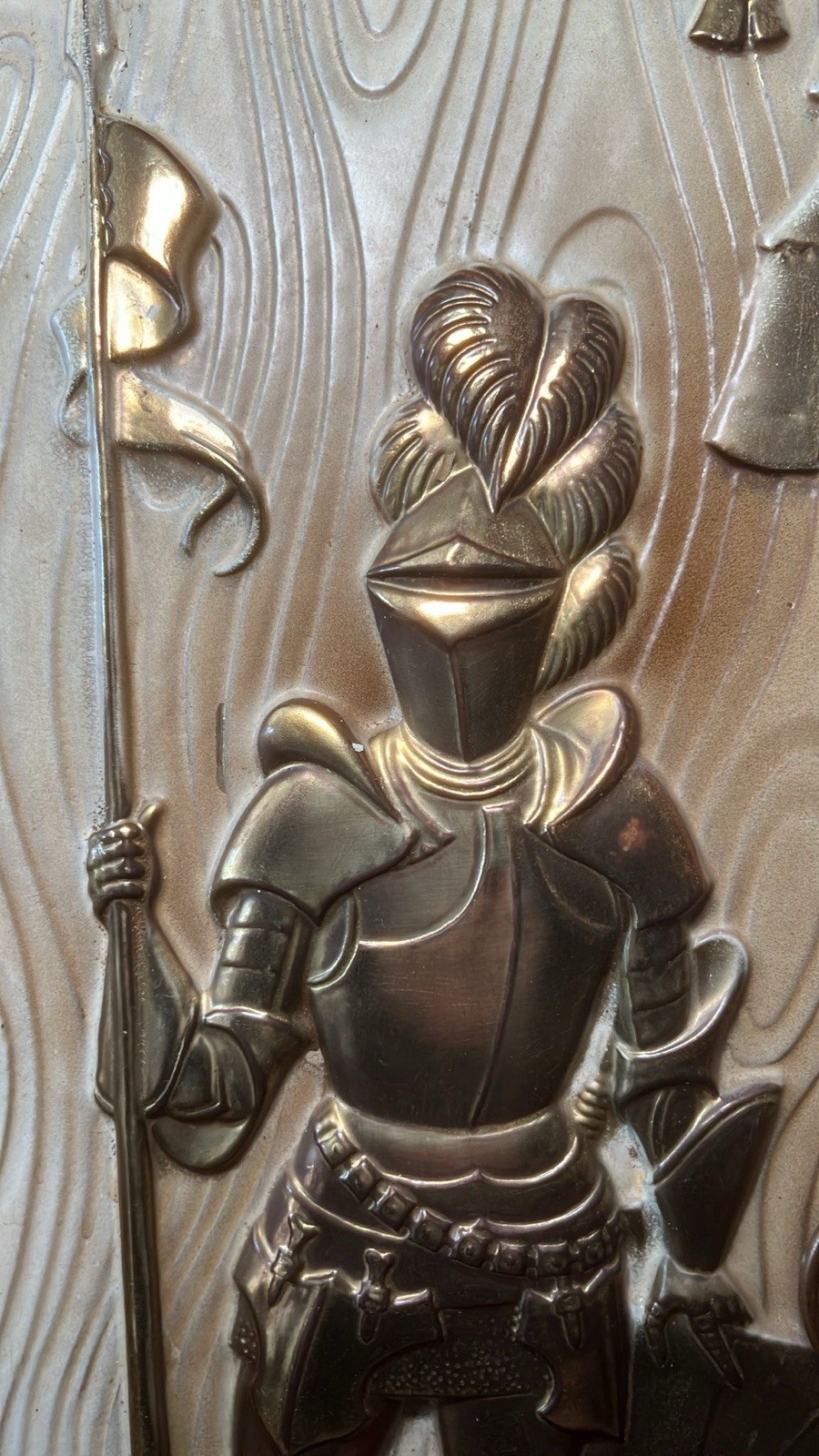 Vintage PEERAGE Embossed Brass Medieval Knight Wall Hanging Plaque England #781