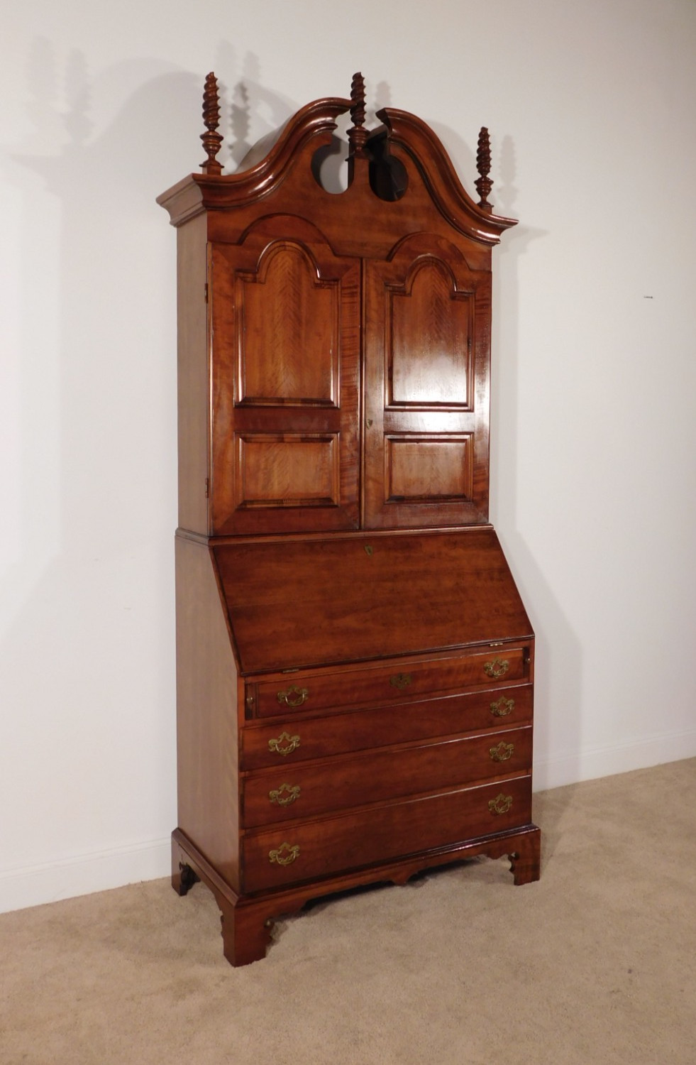 Rare ANTIQUE Wright Table Co. Tiger Maple Cherry Pine Chippendale Secretary Desk