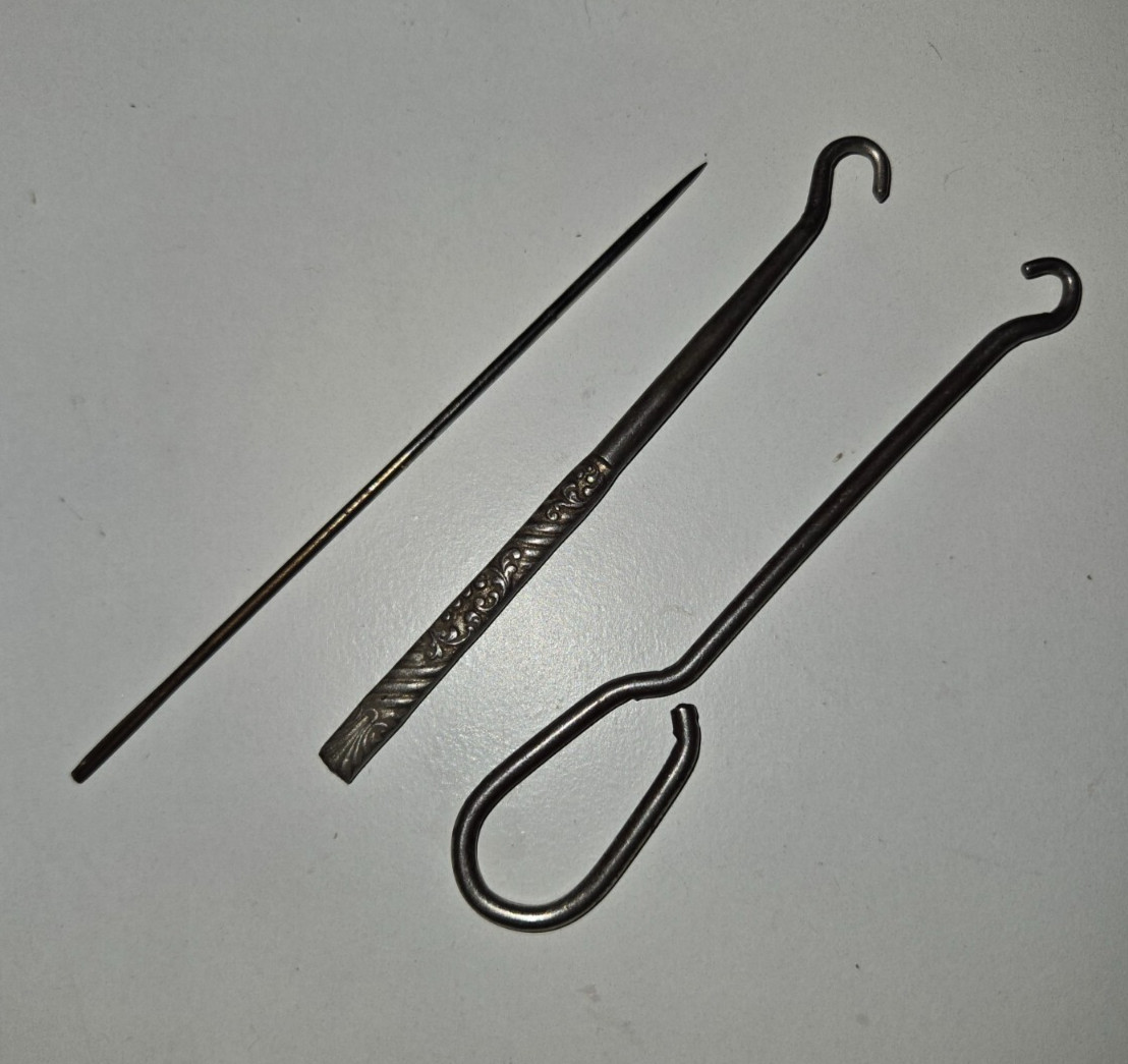 Antique Button Hook & Bodkin Set – Victorian Shoe Glove Tool Ornate Silver