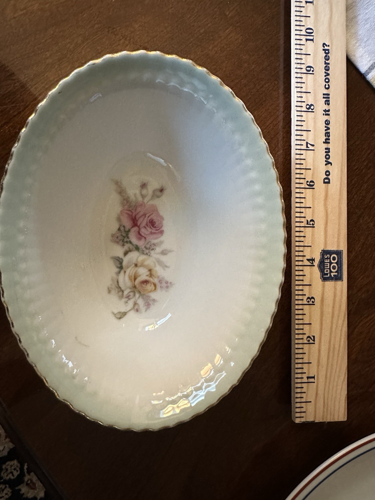 2 Vintage Bowls Blue and Old Rim With Yellow and Pink Flowers Oval