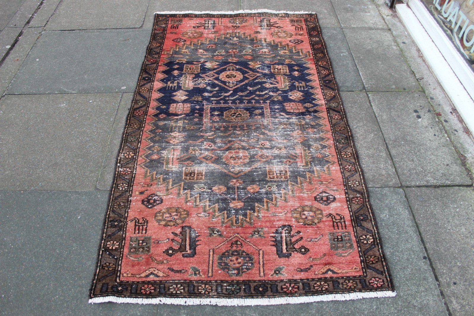 Vintage Worn Hand Made Traditional Oriental Wool Pink Long Rug 179x98cm