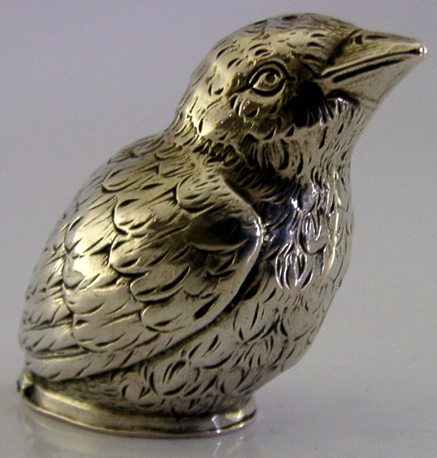 PRETTY GERMAN SOLID SILVER CHICK BIRD PEPPER POT c1920 ANIMAL NOVELTY