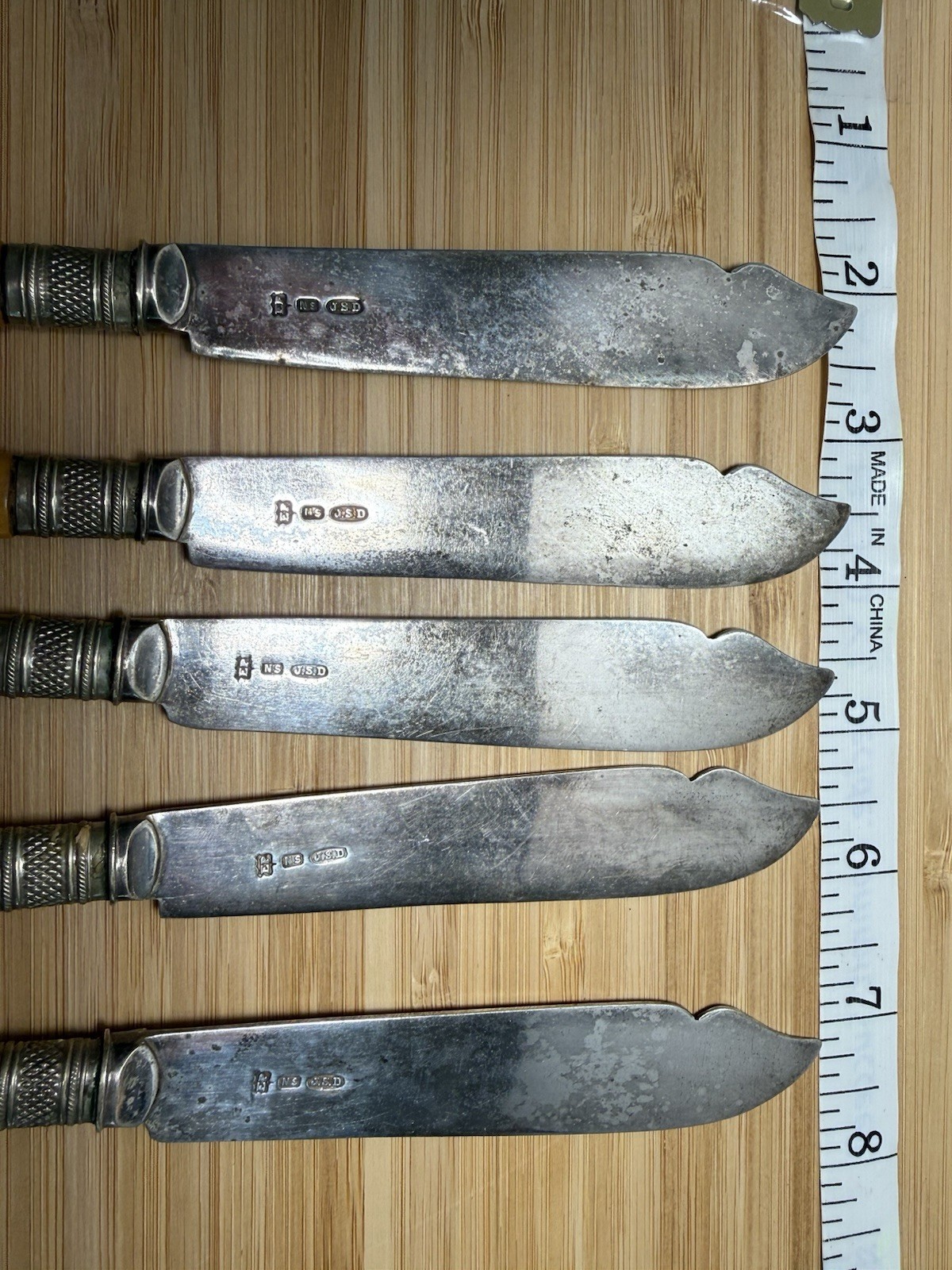 Antique Victorian Silver Plate Fish Knives Engraved with French Ivorine Handles