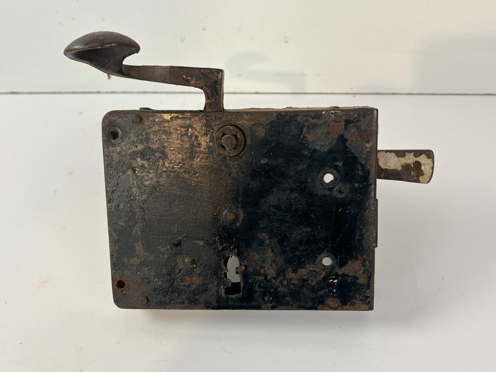 Vtg Large Heavy Duty Mortise Lock Rim Door Hardware Salvage 4.5 x5.5 Dutch Elbow