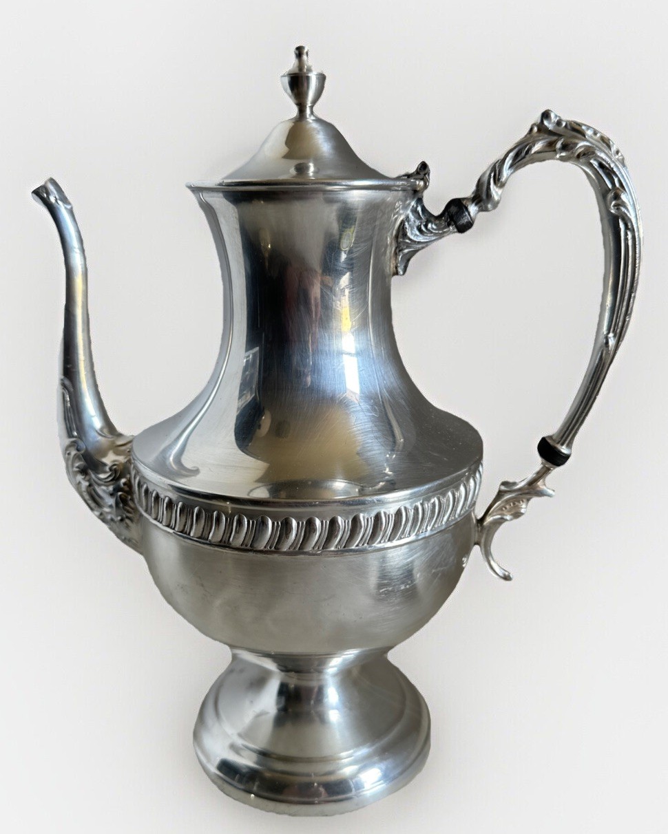 Antique Silver Plate Hand Chased L Teapot Coffee pot. 10.5 Inches